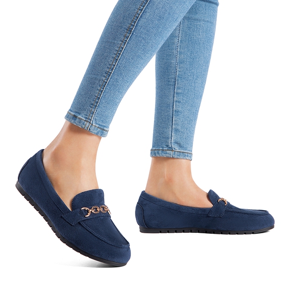 Comfortable Metallic Slip On Loafers - NAVY - 2
