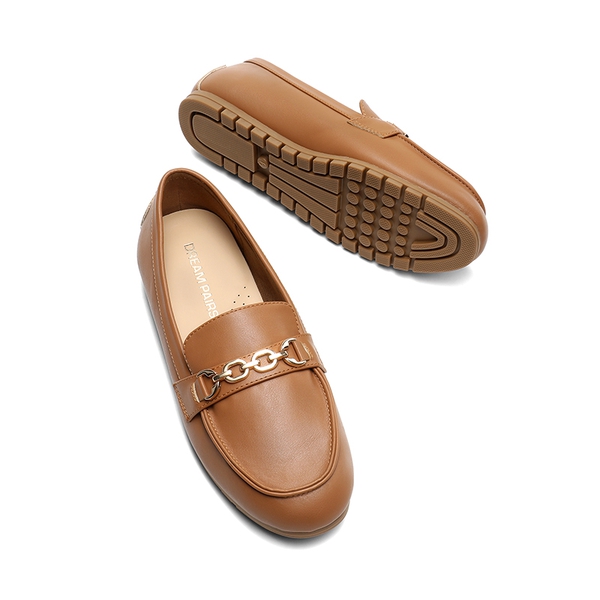 Comfortable Metallic Slip On Loafers - BROWN-PU - 5