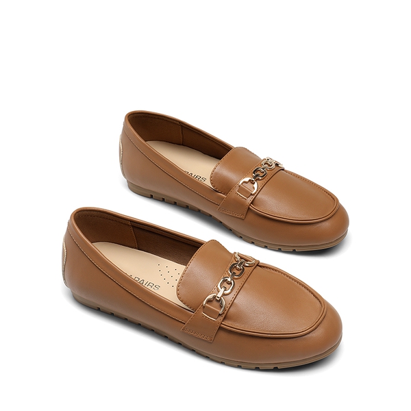 Comfortable Metallic Slip On Loafers - BROWN-PU - 4