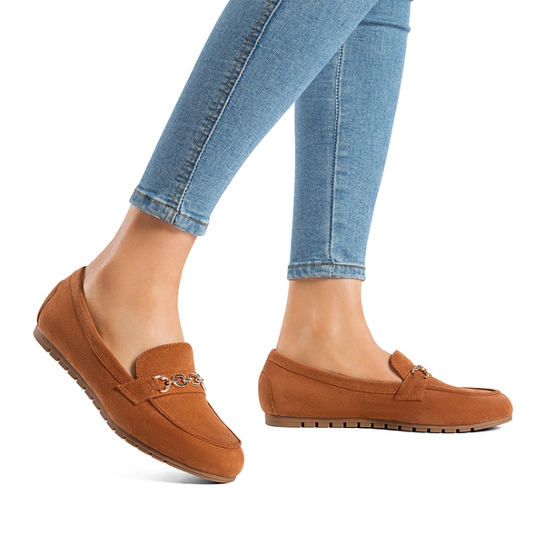 Comfortable Metallic Slip On Loafers - BROWN-SUEDE - 2