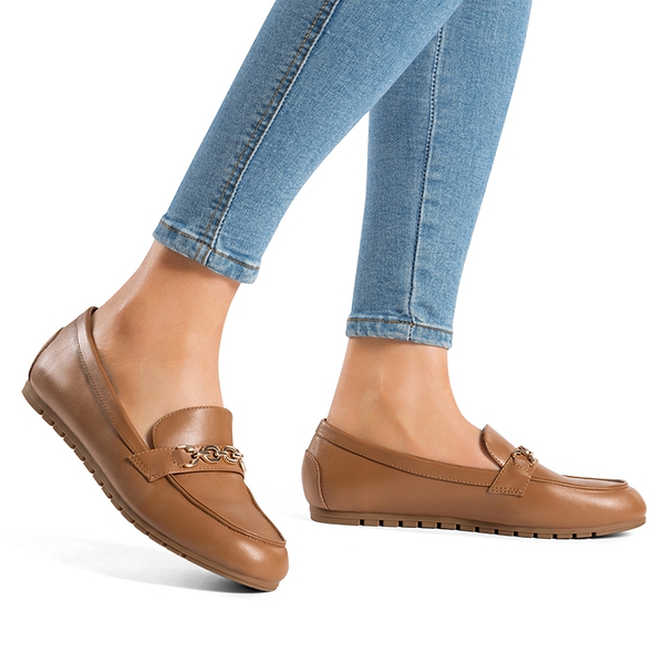 Comfortable Metallic Slip On Loafers - BROWN-PU - 2