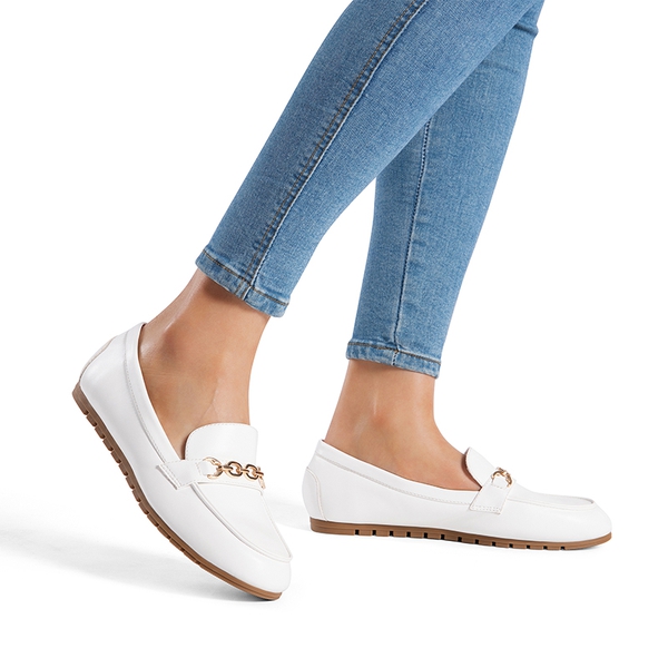Comfortable Metallic Slip On Loafers - WHITE - 2