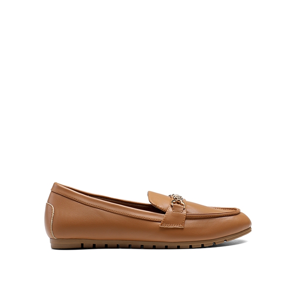 Comfortable Metallic Slip On Loafers - BROWN-PU - 3