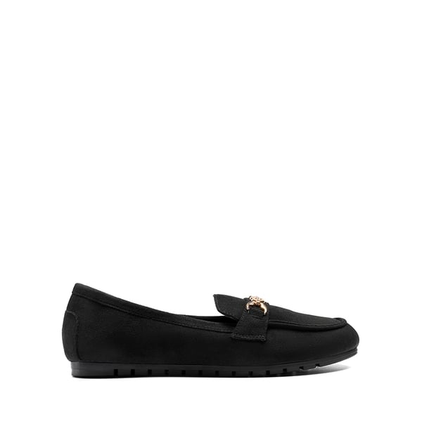 Ascenelle Comfortable Metallic Slip On Loafers - BLACK-SUEDE - 3