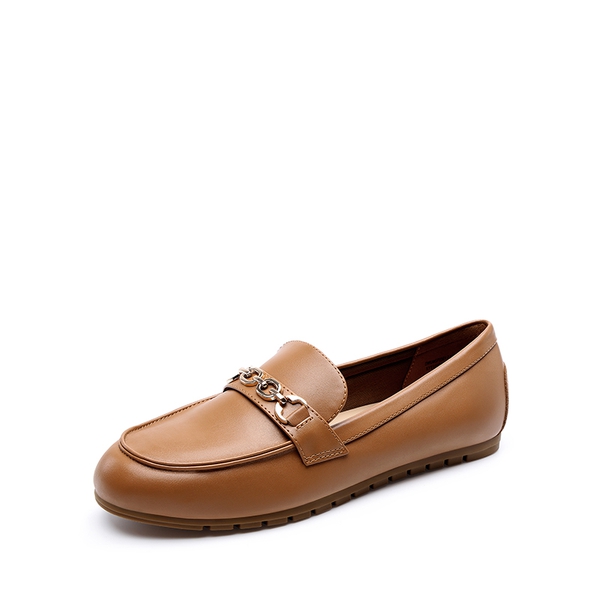 Comfortable Metallic Slip On Loafers - BROWN-PU -  0