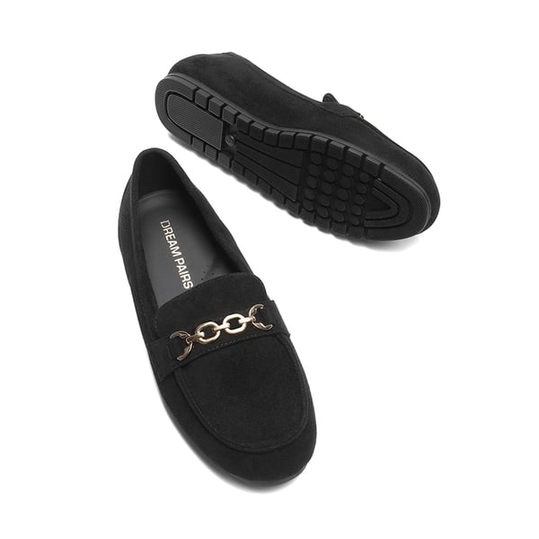 Ascenelle Comfortable Metallic Slip On Loafers - BLACK-SUEDE - 5