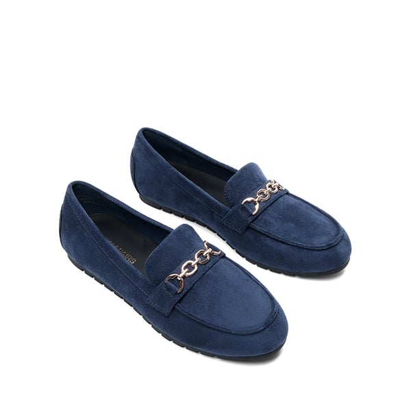 Comfortable Metallic Slip On Loafers - NAVY - 4