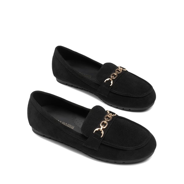 Ascenelle Comfortable Metallic Slip On Loafers - BLACK-SUEDE - 4