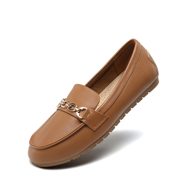 Comfortable Metallic Slip On Loafers - BROWN-PU - 8