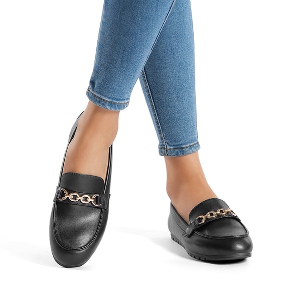Comfortable Metallic Slip On Loafers - BLACK-PU - 1