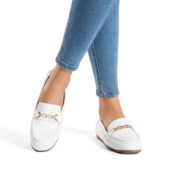 Comfortable Metallic Slip On Loafers - WHITE - 1