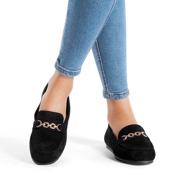 Ascenelle Comfortable Metallic Slip On Loafers - BLACK-SUEDE - 1