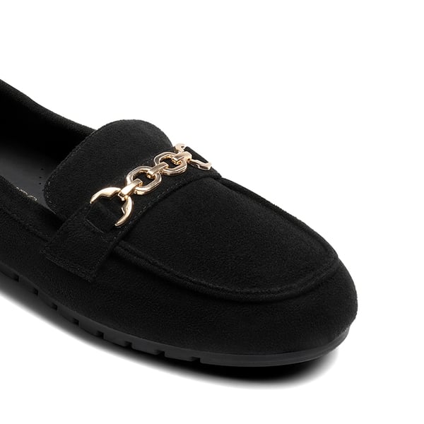Ascenelle Comfortable Metallic Slip On Loafers - BLACK-SUEDE - 7