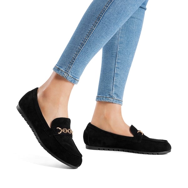 Ascenelle Comfortable Metallic Slip On Loafers - BLACK-SUEDE - 2