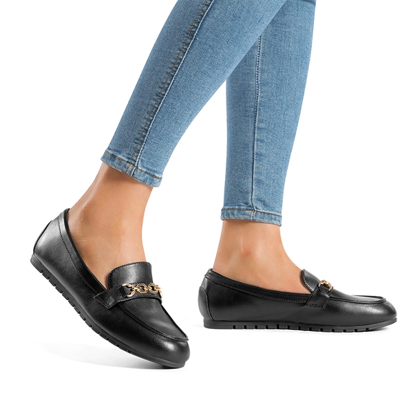 Comfortable Metallic Slip On Loafers - BLACK-PU - 2