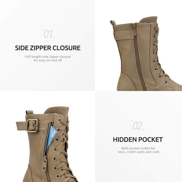 Winter Mid Calf Lace Up Boots - KHAKI - 3