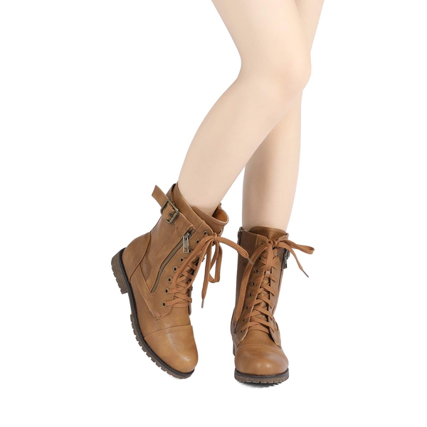 Winter Mid Calf Lace Up Boots - CAMEL - 5