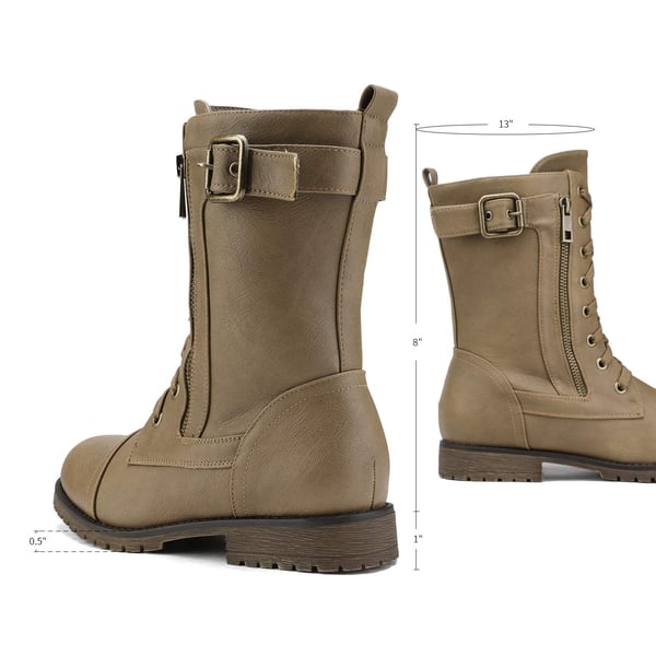 Winter Mid Calf Lace Up Boots - KHAKI - 2