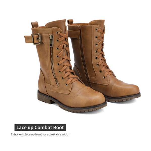 Winter Mid Calf Lace Up Boots - CAMEL - 1