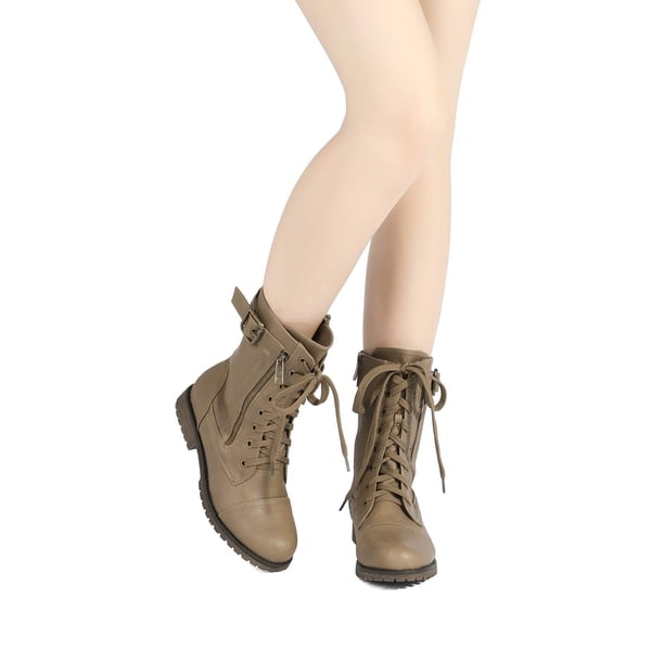 Winter Mid Calf Lace Up Boots - KHAKI - 5