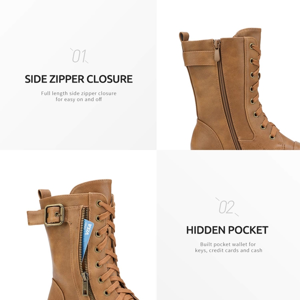 Winter Mid Calf Lace Up Boots - CAMEL - 3