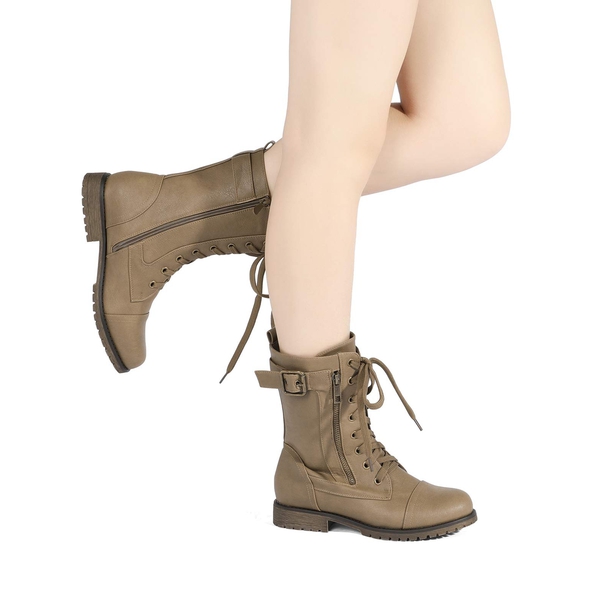 Winter Mid Calf Lace Up Boots - KHAKI - 6