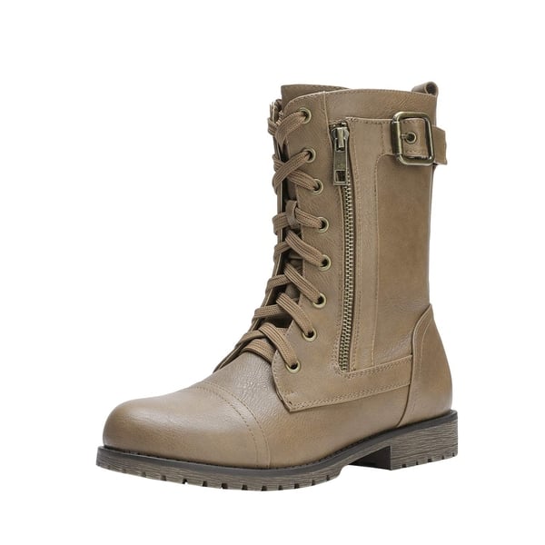 Winter Mid Calf Lace Up Boots - KHAKI -  0