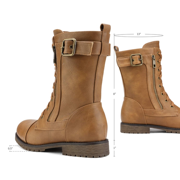 Winter Mid Calf Lace Up Boots - CAMEL - 2