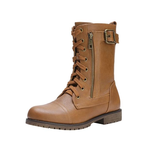 Winter Mid Calf Lace Up Boots - CAMEL -  0
