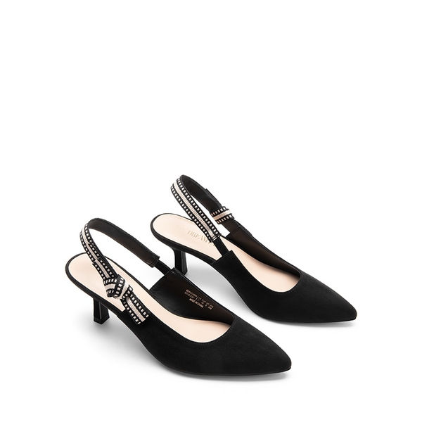 Women's Slingback Kitten Heel Pumps.  - BLACK-SUEDE -  0