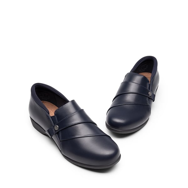 Ergonomic Slip-On Vegan Leather Flats - NAVY - 6