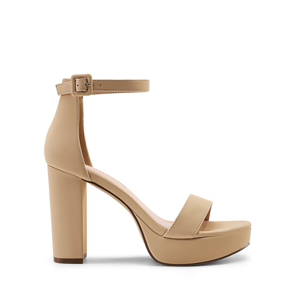 Chunky Heel Platform Ankle Strap Sandals - NUDE - 1