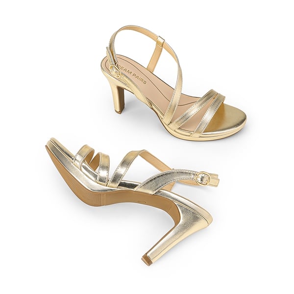Platform Strappy High Heeled Sandals - LIGHT GOLD - 5