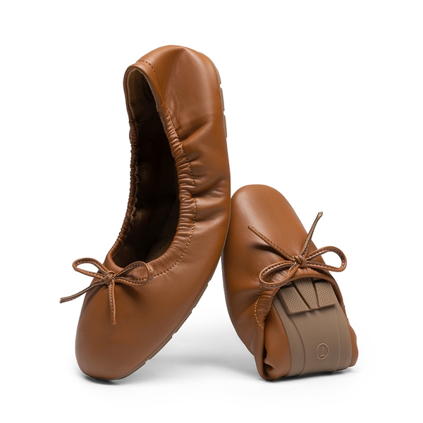 Foldable Square Toe Bow Ballet Flats - BROWN - 2