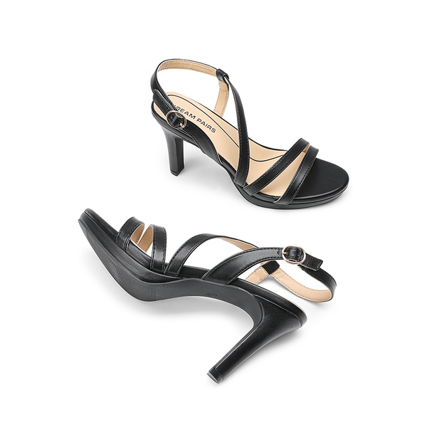 Platform Strappy High Heeled Sandals - BLACK-PU - 5