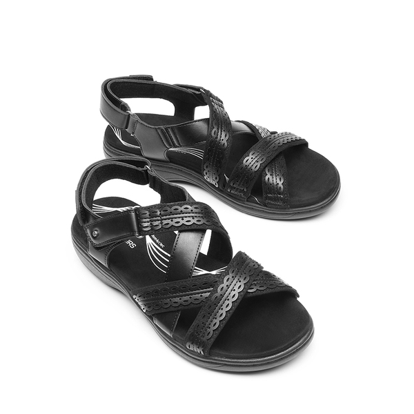 Comfortable Adjustable Strap Vegan Sandals - ALL BLACK - 3
