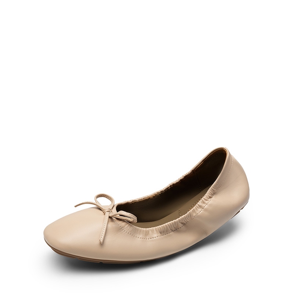 Foldable Square Toe Bow Ballet Flats - NUDE -  0