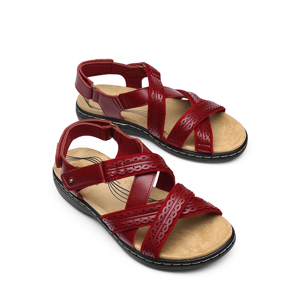 Open Toe Arch Support Flat Sandals - RED - 3