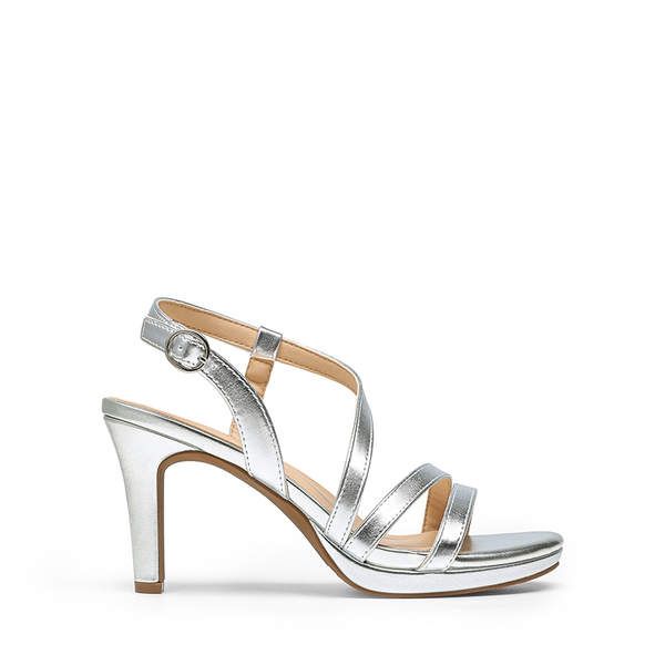 Ascenelle Platform Strappy High Heeled Sandals - SILVER - 3