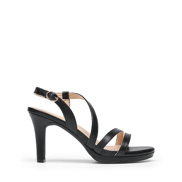 Platform Strappy High Heeled Sandals - BLACK-PU - 3