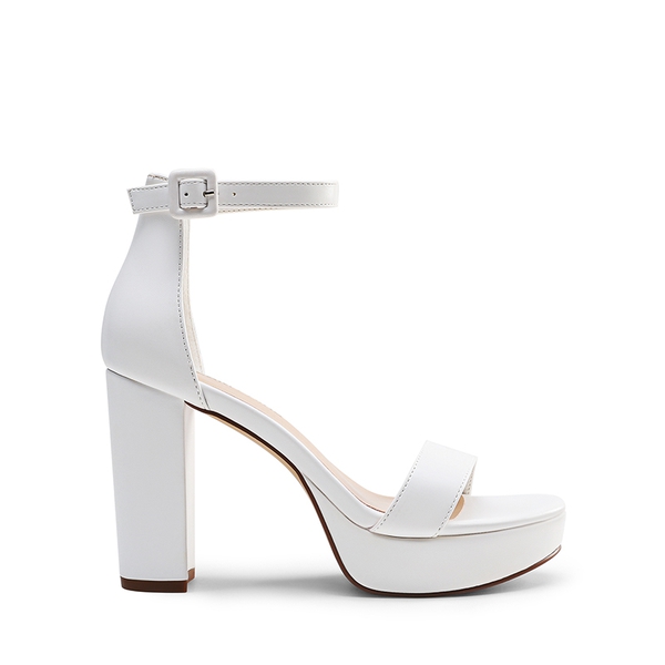 Ankle Strap Chunky Heeled Sandals - WHITE - 1