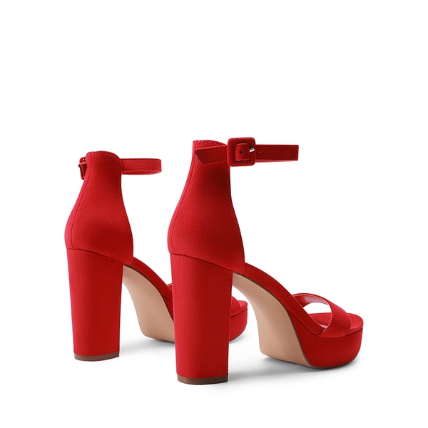 Chunky Heel Platform Ankle Strap Sandals - RED - 3