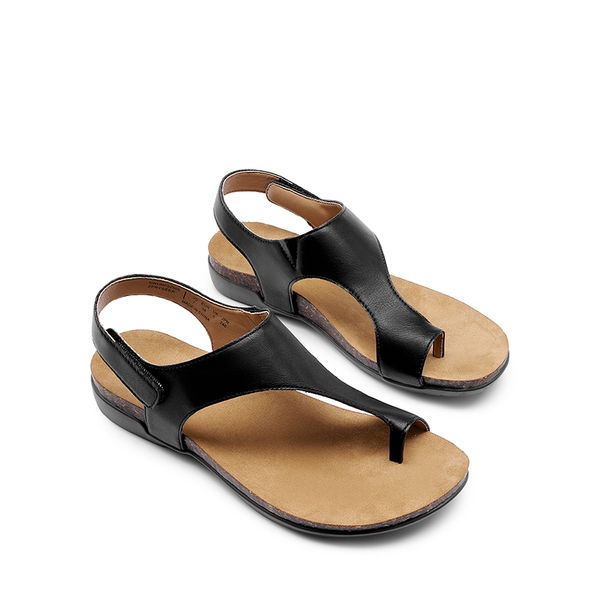 Dressy Thong Walking Flat Sandals - BLACK - 3
