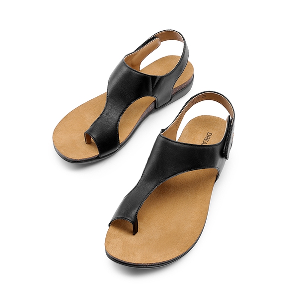 Dressy Thong Walking Flat Sandals - BLACK - 5