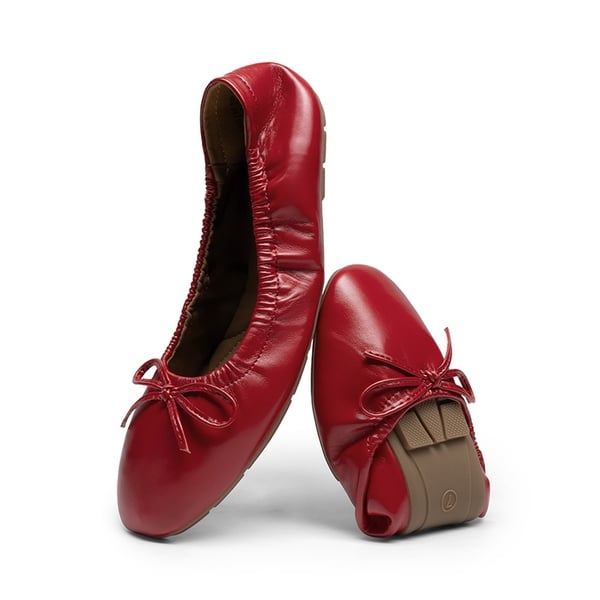 Foldable Square Toe Bow Ballet Flats - RED-PU - 2