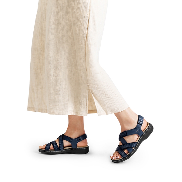 Comfortable Adjustable Strap Vegan Sandals - NAVY - 6