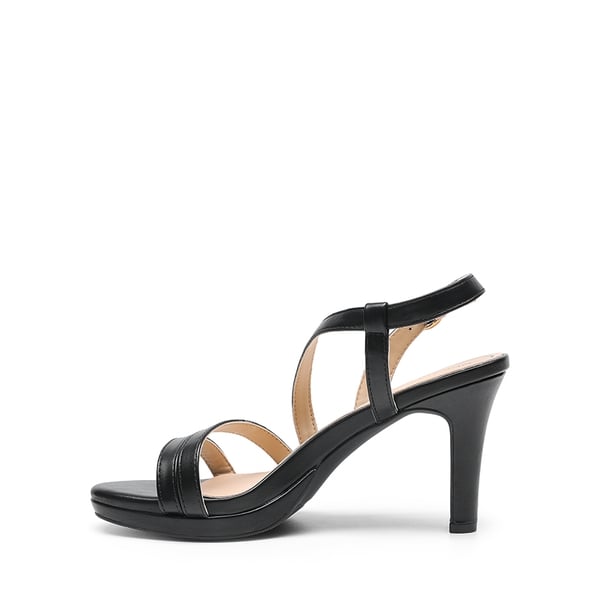 Platform Strappy High Heeled Sandals - BLACK-PU - 1