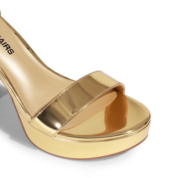 Chunky Heel Platform Ankle Strap Sandals - GOLD-PAT - 4