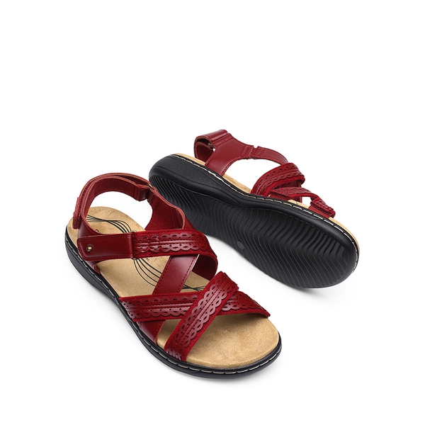Open Toe Arch Support Flat Sandals - RED - 4