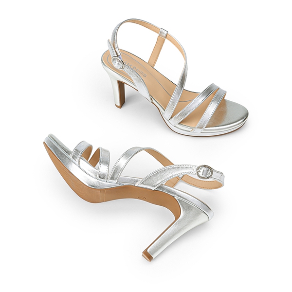 Ascenelle Platform Strappy High Heeled Sandals - SILVER - 5